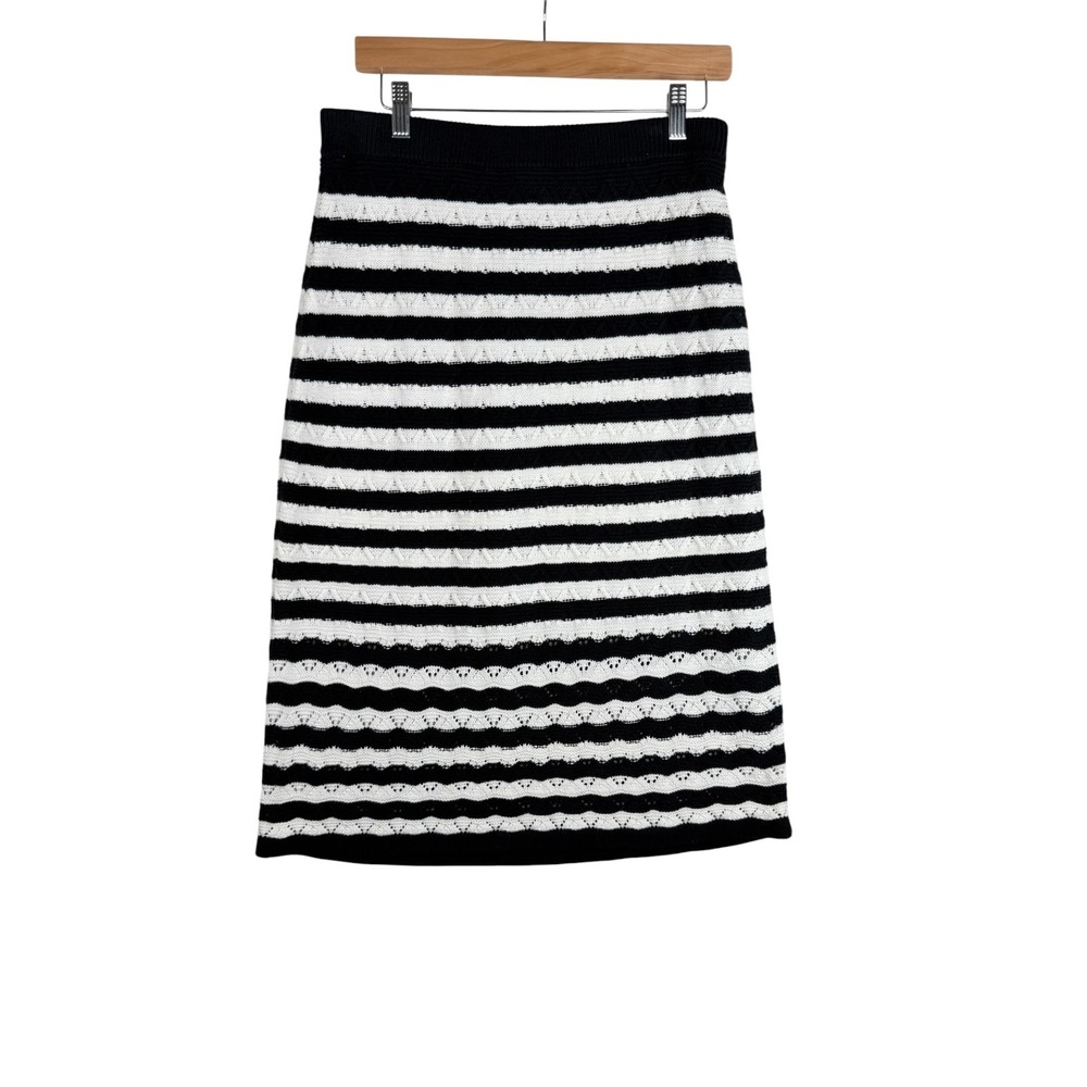Talbots Striped Textured Zig Zag Midi Skirt size Small Blue/White